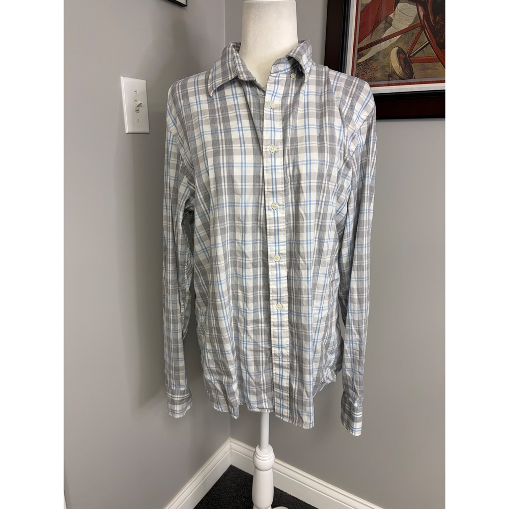 Faherty Brand Movement Shirt Mens Large Gray Blue Plaid Button Down MWC0081